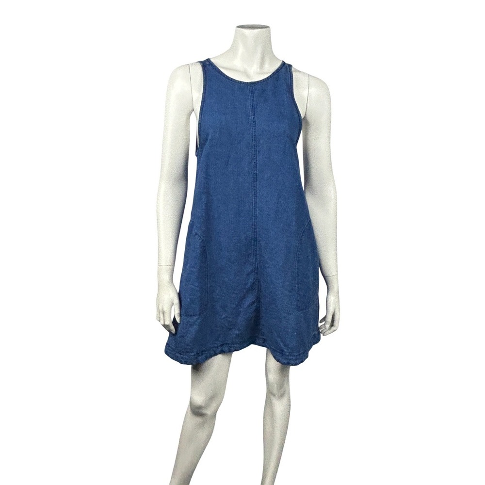 Aritzia Wilfred Dress Womens XS Linen Blend Trompette Mini Blue Chambray‎ Denim